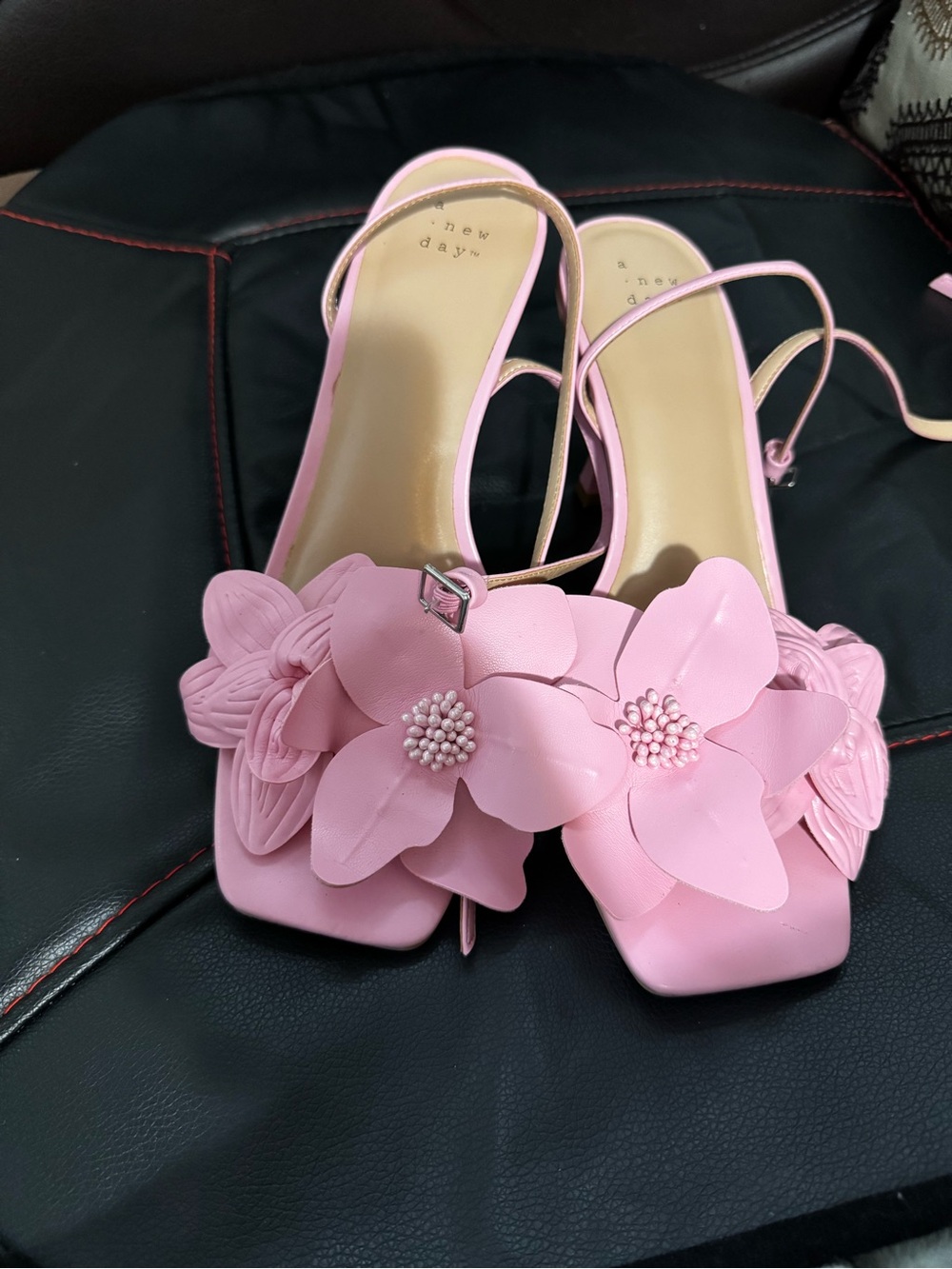 a new day Pink Floral Appliqué Slingback Heels